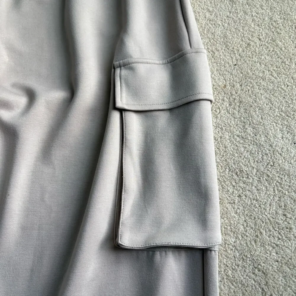 White Birch Cream Elastic Waist cargo jogger Pants
